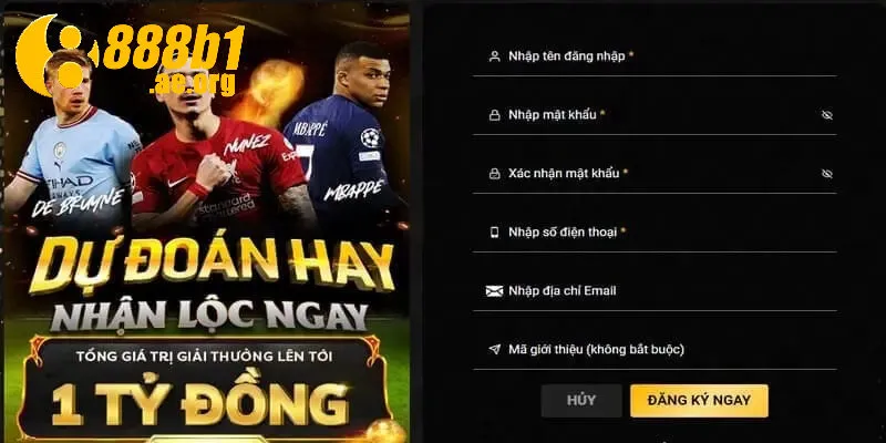Giao diện đăng ký đơn giản, thân thiện trên 888b
